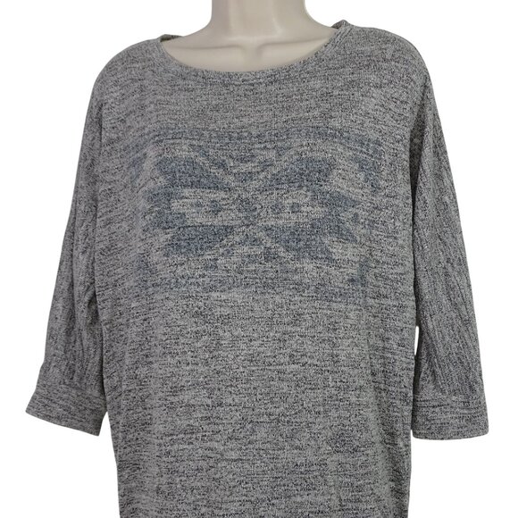 Hippie Rose Heather Gray Aztec Print Knit Top Women Size M Dolman 3/4 Sleeve - Picture 2 of 10